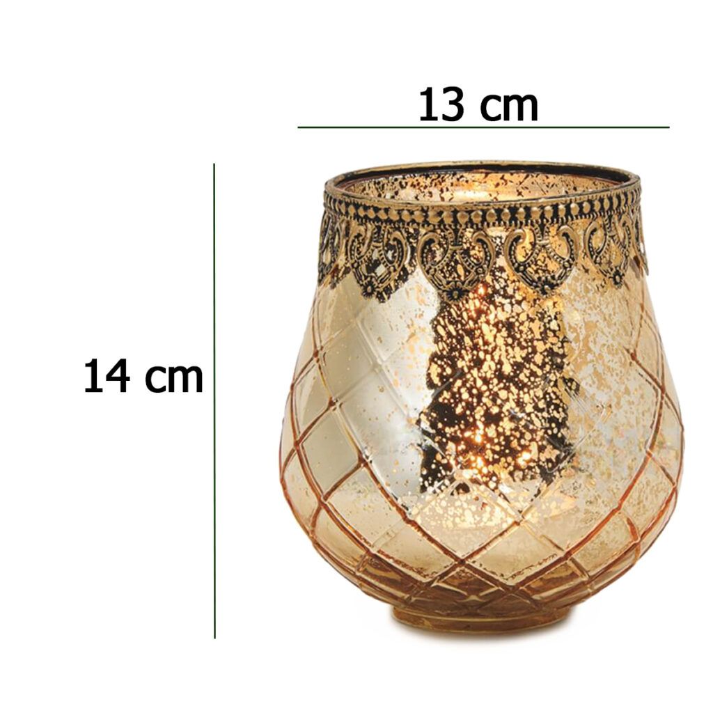 matches21 - Webshop Vintage Kerzenglas Windlicht gold in 3 Groessen Modernes Windlichtglas als Kerzenstaender Laterne und Teelichthalter Boho Kerzenhalter Teelichtglas fuer Wohnzimmer Tisch Deko Balkon 9 12