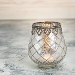 matches21 - Webshop Vintage Kerzenglas Windlicht silber in 3 Groessen Modernes Windlichtglas als Kerzenstaender Laterne und Teelichthalter Boho Kerzenhalter Teelichtglas fuer Wohnzimmer Tisch Deko Balko 12 106