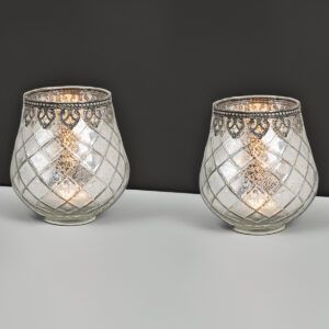 matches21 - Webshop Vintage Kerzenglas Windlicht silber in 3 Groessen Modernes Windlichtglas als Kerzenstaender Laterne und Teelichthalter Boho Kerzenhalter Teelichtglas fuer Wohnzimmer Tisch Deko Balko 13 107