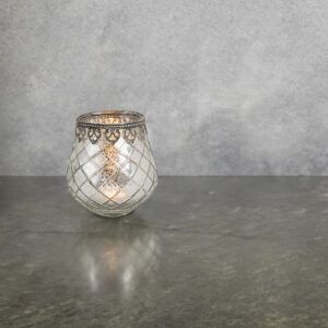 matches21 - Webshop Vintage Kerzenglas Windlicht silber in 3 Groessen Modernes Windlichtglas als Kerzenstaender Laterne und Teelichthalter Boho Kerzenhalter Teelichtglas fuer Wohnzimmer Tisch Deko Balko 14 108