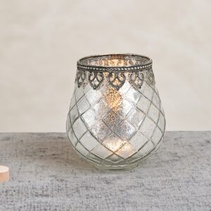matches21 - Webshop Vintage Kerzenglas Windlicht silber in 3 Groessen Modernes Windlichtglas als Kerzenstaender Laterne und Teelichthalter Boho Kerzenhalter Teelichtglas fuer Wohnzimmer Tisch Deko Balko 15 109