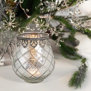 matches21 - Webshop Vintage Kerzenglas Windlicht silber in 3 Groessen Modernes Windlichtglas als Kerzenstaender Laterne und Teelichthalter Boho Kerzenhalter Teelichtglas fuer Wohnzimmer Tisch Deko Balko 16 110