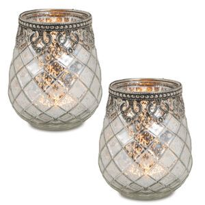 matches21 - Webshop Vintage Kerzenglas Windlicht silber in 3 Groessen Modernes Windlichtglas als Kerzenstaender Laterne und Teelichthalter Boho Kerzenhalter Teelichtglas fuer Wohnzimmer Tisch Deko Balko 17 95