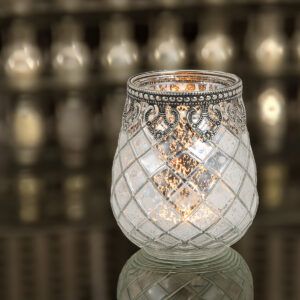 matches21 - Webshop Vintage Kerzenglas Windlicht silber in 3 Groessen Modernes Windlichtglas als Kerzenstaender Laterne und Teelichthalter Boho Kerzenhalter Teelichtglas fuer Wohnzimmer Tisch Deko Balko 18 101