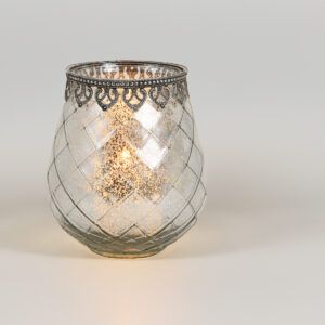 matches21 - Webshop Vintage Kerzenglas Windlicht silber in 3 Groessen Modernes Windlichtglas als Kerzenstaender Laterne und Teelichthalter Boho Kerzenhalter Teelichtglas fuer Wohnzimmer Tisch Deko Balko 19 112