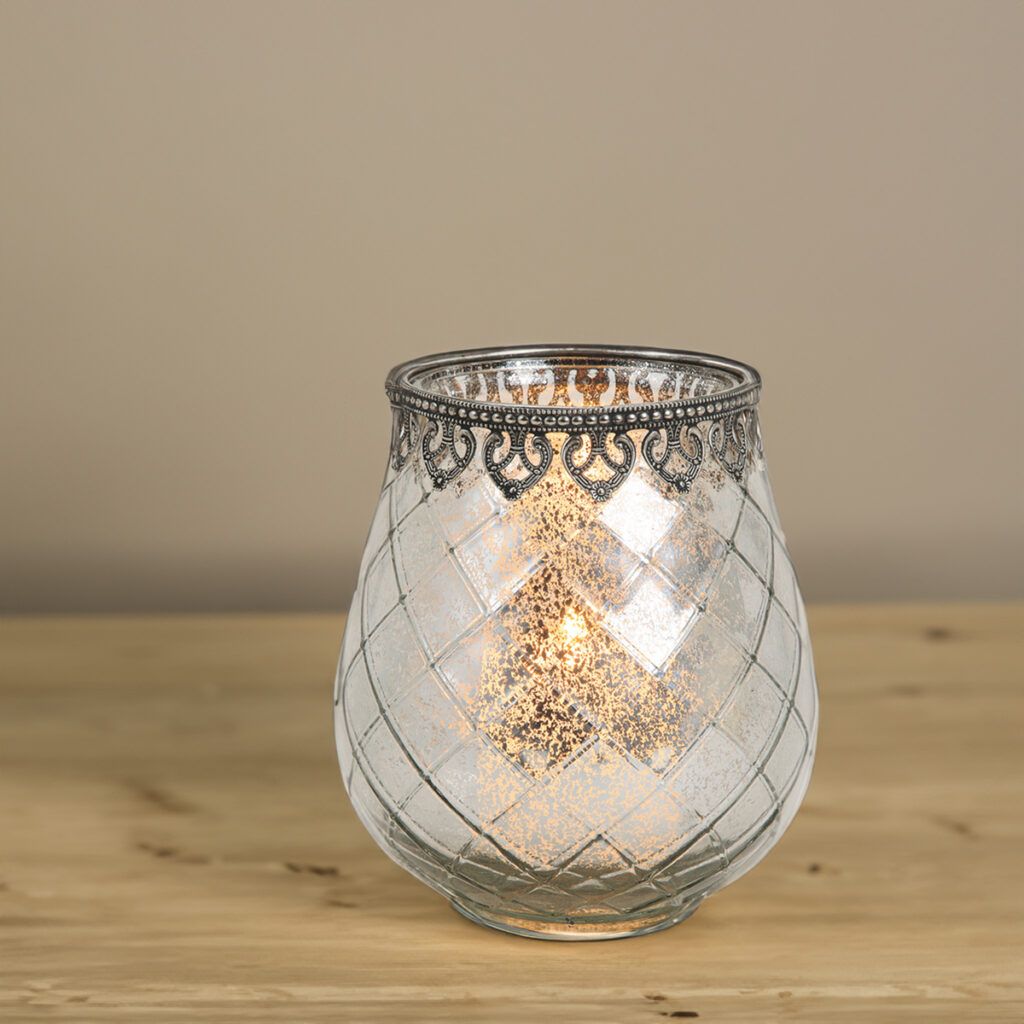 matches21 - Webshop Vintage Kerzenglas Windlicht silber in 3 Groessen Modernes Windlichtglas als Kerzenstaender Laterne und Teelichthalter Boho Kerzenhalter Teelichtglas fuer Wohnzimmer Tisch Deko Balko 20 203