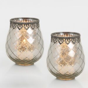 matches21 - Webshop Vintage Kerzenglas Windlicht silber in 3 Groessen Modernes Windlichtglas als Kerzenstaender Laterne und Teelichthalter Boho Kerzenhalter Teelichtglas fuer Wohnzimmer Tisch Deko Balko 21 114