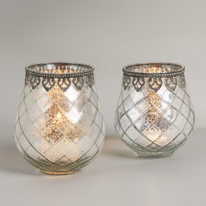 matches21 - Webshop Vintage Kerzenglas Windlicht silber in 3 Groessen Modernes Windlichtglas als Kerzenstaender Laterne und Teelichthalter Boho Kerzenhalter Teelichtglas fuer Wohnzimmer Tisch Deko Balko 27 118