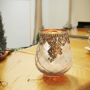 matches21 - Webshop Vintage Kerzenglas Windlicht silber in 3 Groessen Modernes Windlichtglas als Kerzenstaender Laterne und Teelichthalter Boho Kerzenhalter Teelichtglas fuer Wohnzimmer Tisch Deko Balko 38 127