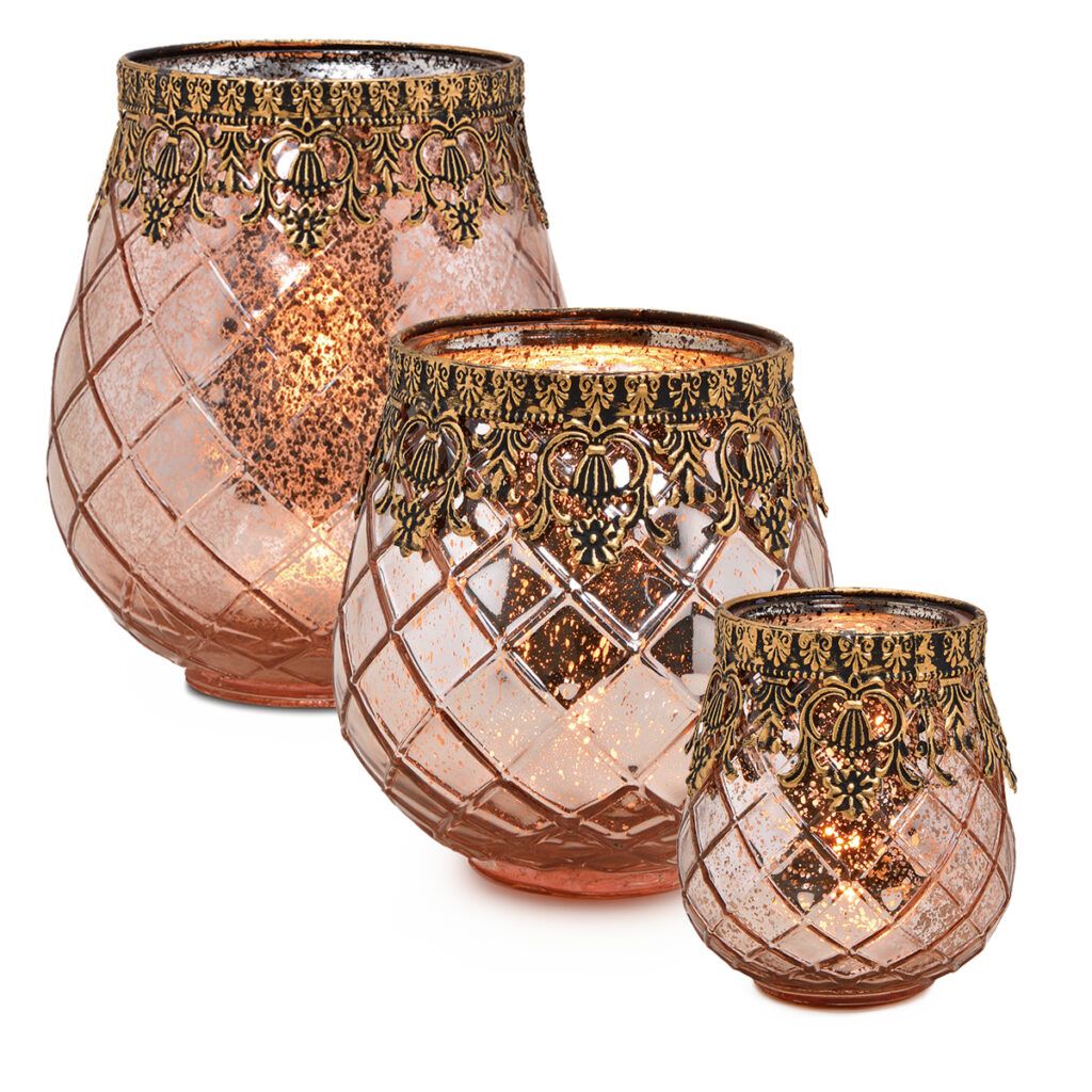 matches21 - Webshop Vintage Kerzenglas Windlicht silber in 3 Groessen Modernes Windlichtglas als Kerzenstaender Laterne und Teelichthalter Boho Kerzenhalter Teelichtglas fuer Wohnzimmer Tisch Deko Balko 62 246