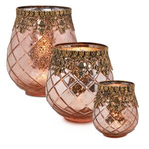 matches21 - Webshop Vintage Kerzenglas Windlicht silber in 3 Groessen Modernes Windlichtglas als Kerzenstaender Laterne und Teelichthalter Boho Kerzenhalter Teelichtglas fuer Wohnzimmer Tisch Deko Balko 62 156