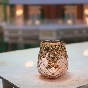 matches21 - Webshop Vintage Kerzenglas Windlicht silber in 3 Groessen Modernes Windlichtglas als Kerzenstaender Laterne und Teelichthalter Boho Kerzenhalter Teelichtglas fuer Wohnzimmer Tisch Deko Balko 71 160