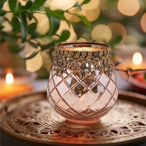 matches21 - Webshop Vintage Kerzenglas Windlicht silber in 3 Groessen Modernes Windlichtglas als Kerzenstaender Laterne und Teelichthalter Boho Kerzenhalter Teelichtglas fuer Wohnzimmer Tisch Deko Balko 75 165