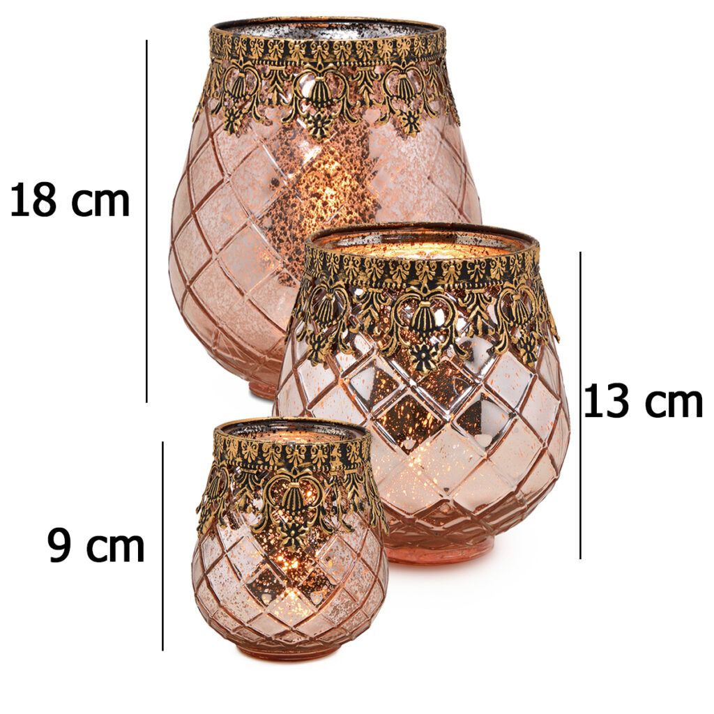 matches21 - Webshop Vintage Kerzenglas Windlicht silber in 3 Groessen Modernes Windlichtglas als Kerzenstaender Laterne und Teelichthalter Boho Kerzenhalter Teelichtglas fuer Wohnzimmer Tisch Deko Balko 84 265