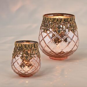 matches21 - Webshop Vintage Kerzenglas Windlicht silber in 3 Groessen Modernes Windlichtglas als Kerzenstaender Laterne und Teelichthalter Boho Kerzenhalter Teelichtglas fuer Wohnzimmer Tisch Deko Balko 88 179