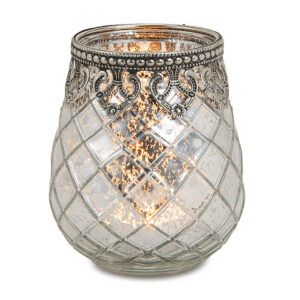 matches21 - Webshop Vintage Kerzenglas Windlicht silber in 3 Groessen Modernes Windlichtglas als Kerzenstaender Laterne und Teelichthalter Boho Kerzenhalter Teelichtglas fuer Wohnzimmer Tisch Deko Balkon 92