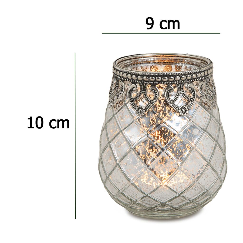 matches21 - Webshop Vintage Kerzenglas Windlicht silber in 3 Groessen Modernes Windlichtglas als Kerzenstaender Laterne und Teelichthalter Boho Kerzenhalter Teelichtglas fuer Wohnzimmer Tisch Deko Balkon 1 189