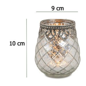 matches21 - Webshop Vintage Kerzenglas Windlicht silber in 3 Groessen Modernes Windlichtglas als Kerzenstaender Laterne und Teelichthalter Boho Kerzenhalter Teelichtglas fuer Wohnzimmer Tisch Deko Balkon 1 99