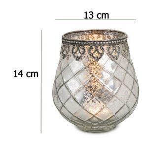 matches21 - Webshop Vintage Kerzenglas Windlicht silber in 3 Groessen Modernes Windlichtglas als Kerzenstaender Laterne und Teelichthalter Boho Kerzenhalter Teelichtglas fuer Wohnzimmer Tisch Deko Balkon 3 105