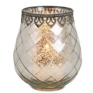 matches21 - Webshop Vintage Kerzenglas Windlicht silber in 3 Groessen Modernes Windlichtglas als Kerzenstaender Laterne und Teelichthalter Boho Kerzenhalter Teelichtglas fuer Wohnzimmer Tisch Deko Balkon 4 94