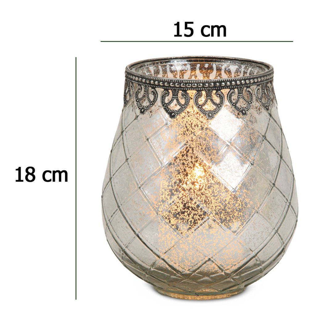 matches21 - Webshop Vintage Kerzenglas Windlicht silber in 3 Groessen Modernes Windlichtglas als Kerzenstaender Laterne und Teelichthalter Boho Kerzenhalter Teelichtglas fuer Wohnzimmer Tisch Deko Balkon 5 201