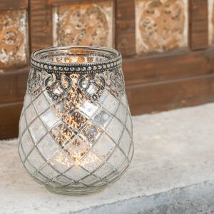 matches21 - Webshop Vintage Kerzenglas Windlicht silber in 3 Groessen Modernes Windlichtglas als Kerzenstaender Laterne und Teelichthalter Boho Kerzenhalter Teelichtglas fuer Wohnzimmer Tisch Deko Balkon 6 100