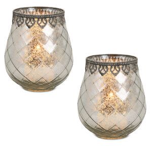 matches21 - Webshop Vintage Kerzenglas Windlicht silber in 3 Groessen Modernes Windlichtglas als Kerzenstaender Laterne und Teelichthalter Boho Kerzenhalter Teelichtglas fuer Wohnzimmer Tisch Deko Balkon 7 97