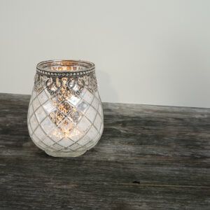 matches21 - Webshop Vintage Kerzenglas Windlicht silber in 3 Groessen Modernes Windlichtglas als Kerzenstaender Laterne und Teelichthalter Boho Kerzenhalter Teelichtglas fuer Wohnzimmer Tisch Deko Balkon 8 102
