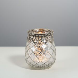 matches21 - Webshop Vintage Kerzenglas Windlicht silber in 3 Groessen Modernes Windlichtglas als Kerzenstaender Laterne und Teelichthalter Boho Kerzenhalter Teelichtglas fuer Wohnzimmer Tisch Deko Balkon 9 103
