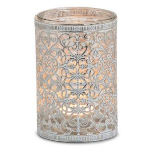 matches21 - Webshop Vintage Kerzenglas Windlicht silber weiss in 3 Groessen Modernes Windlichtglas als Kerzenstaender Laterne und Teelichthalter Boho Kerzenhalter Teelichtglas fuer Wohnzimmer Tisch Deko 15 82