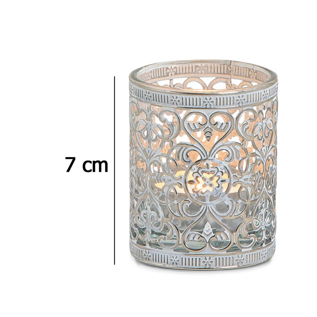 matches21 - Webshop Vintage Kerzenglas Windlicht silber weiss in 3 Groessen Modernes Windlichtglas als Kerzenstaender Laterne und Teelichthalter Boho Kerzenhalter Teelichtglas fuer Wohnzimmer Tisch Deko 2 47