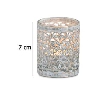 matches21 - Webshop Vintage Kerzenglas Windlicht silber weiss in 3 Groessen Modernes Windlichtglas als Kerzenstaender Laterne und Teelichthalter Boho Kerzenhalter Teelichtglas fuer Wohnzimmer Tisch Deko 2 69