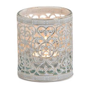 matches21 - Webshop Vintage Kerzenglas Windlicht silber weiss in 3 Groessen Modernes Windlichtglas als Kerzenstaender Laterne und Teelichthalter Boho Kerzenhalter Teelichtglas fuer Wohnzimmer Tisch Deko 8 75