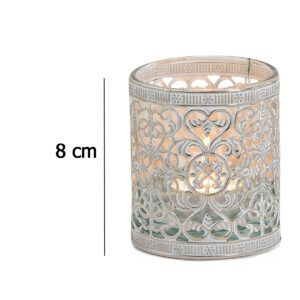 matches21 - Webshop Vintage Kerzenglas Windlicht silber weiss in 3 Groessen Modernes Windlichtglas als Kerzenstaender Laterne und Teelichthalter Boho Kerzenhalter Teelichtglas fuer Wohnzimmer Tisch Deko 9 76