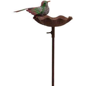 matches21 - Webshop Vogeltraenke Vogelbad Blatt mit Vogel Figur Futterstelle Gartendeko Metall 122 cm 120782 1 4