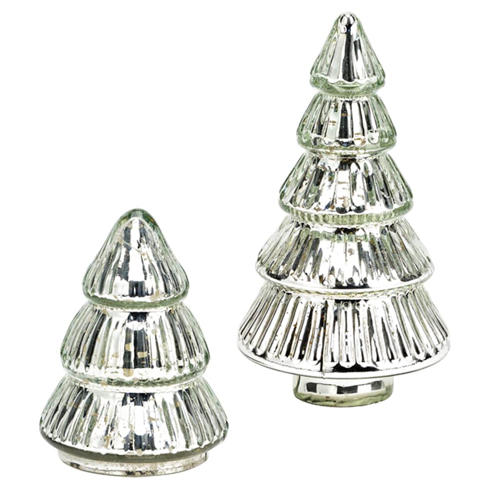 matches21 - Webshop Weihnachtsdeko Tannenbaeume Glas Set Dekofiguren silber 126845 1 1