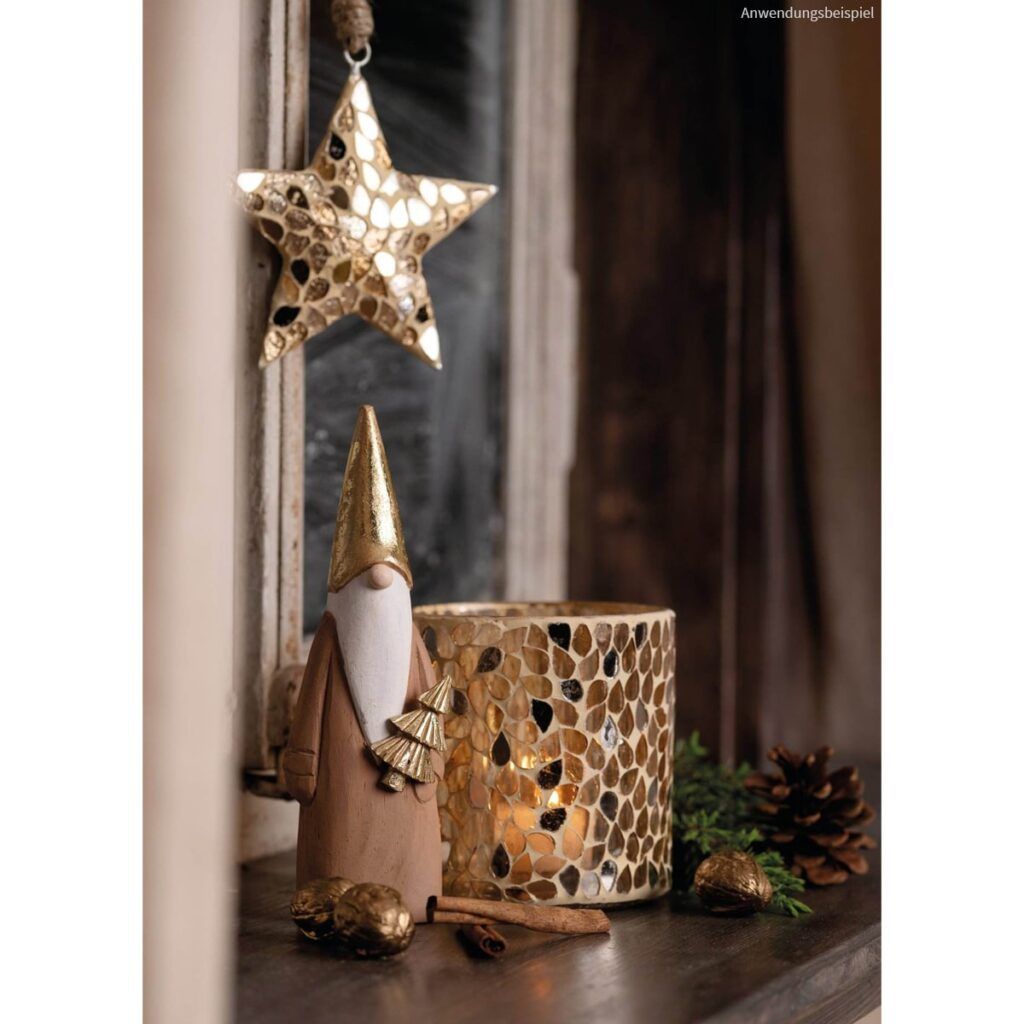 matches21 - Webshop Weihnachtswichtel aus Holz Weihnachtsmann Figur gold braun 20 cm 126719 1 1 2