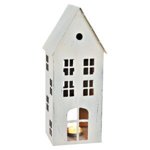 matches21 - Webshop Windlicht Haus Fenster Kerzenhalter Kerzen Teelicht Used Metall weiss 40 cm 125772 1 2