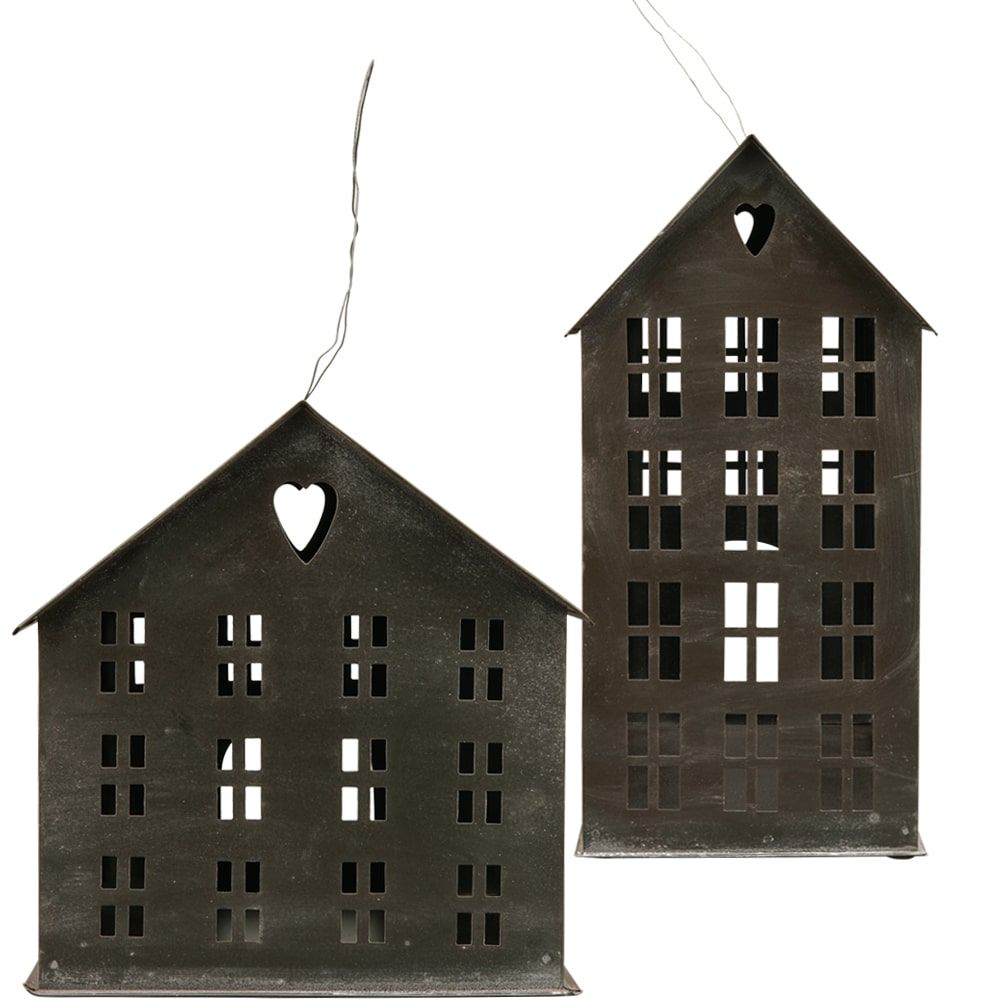 matches21 Windlichter Haeuschen Haus Fenster Teelichthalter schwarz in 2 Groessen 125384 1 1