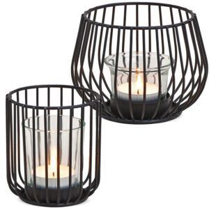 matches21 - Webshop Windlichter aus Metallstaeben und Kerzenglaeser Teelichtglaeser schwarz 1 Stk 2 Groessen 122516 1 1 13