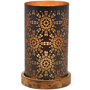 matches21 - Webshop Windlichter mit ausgefraesten Blumen auf Holzsockel schwarz Metall 1 Stk 2 Groessen 122529 2 1 6