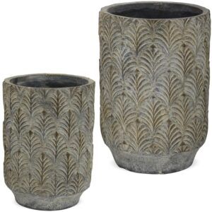 matches21 - Webshop Zementtoepfe Blattmuster Antik Look hoch Blumentopf grau 3 Groessen 124457 1 10