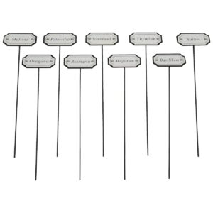 matches21 - Webshop 9 teiliges Kraeuterstecker Set Metall Hochbeet Kraeuterbeet und Gewaechshaus Kraeuterschilder fuer Garten und Balkon Witterungsbestaendige Metall Pflanzenschilder Kraeutergarten 28 cm 12 14