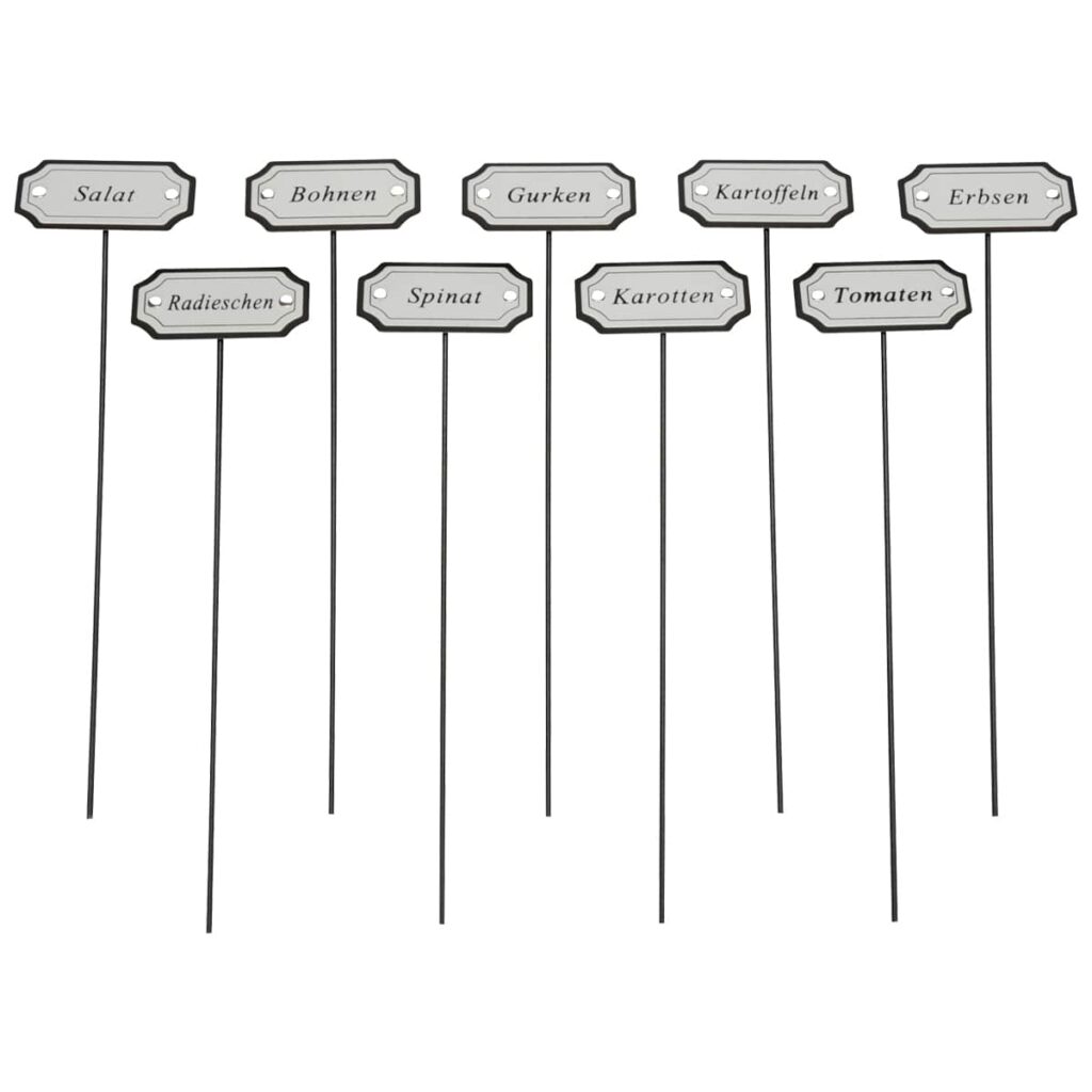 matches21 - Webshop 9 teiliges Kraeuterstecker Set Metall Hochbeet Kraeuterbeet und Gewaechshaus Kraeuterschilder fuer Garten und Balkon Witterungsbestaendige Metall Pflanzenschilder Kraeutergarten 28 cm 2 11