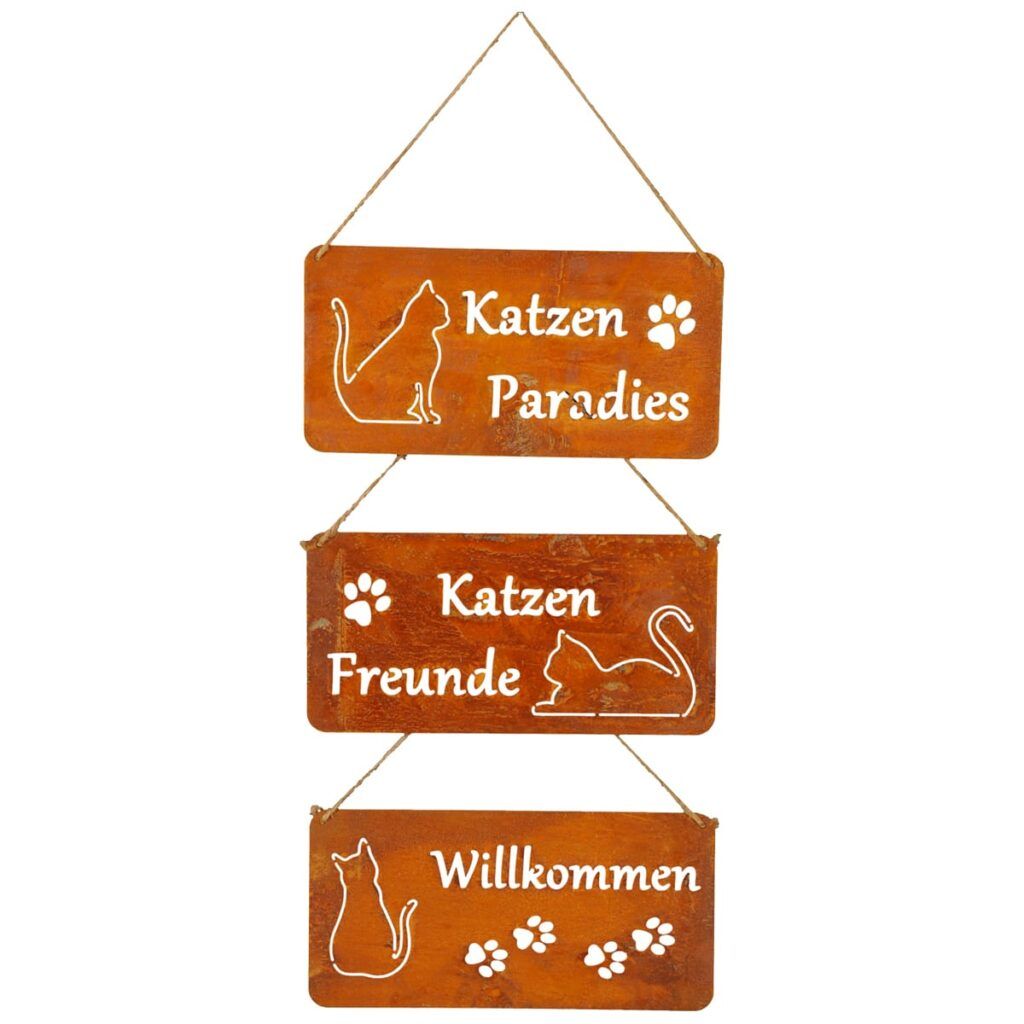 matches21 - Webshop Katzenschilder zum Haengen aus Eisen in Rost und Grau 3er Set mit Katzen Paradies Katzen Freunde Willkommen Wetterfest und langlebig fuer Haustuer Garten und Fenster Perfekt fuer Ka 1 8