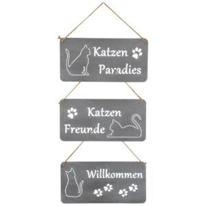 matches21 - Webshop Katzenschilder zum Haengen aus Eisen in Rost und Grau 3er Set mit Katzen Paradies Katzen Freunde Willkommen Wetterfest und langlebig fuer Haustuer Garten und Fenster Perfekt fuer Ka 2 12