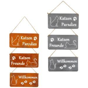 matches21 - Webshop Katzenschilder zum Haengen aus Eisen in Rost und Grau 3er Set mit Katzen Paradies Katzen Freunde Willkommen Wetterfest und langlebig fuer Haustuer Garten und Fenster Perfekt fuer Katz 10