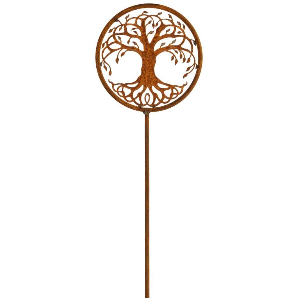 matches21 Wetterfester Gartenstecker Lebensbaum in Ring 118 cm aus Eisen Spirituelle Zen Gartenfigur fuer Garten Balkon Terrasse Edelrost Blumenstecker Dekoartikel Metall fuer Zengarten Teichde 1