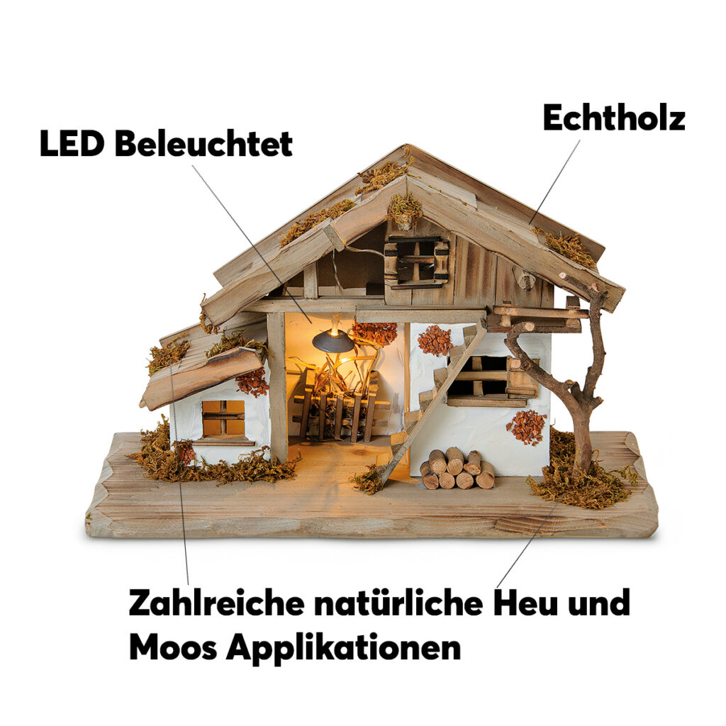 matches21 - Webshop Grosse Echtholz Weihnachtskrippe Holz Krippe Stall 39 cm 126875 3 4