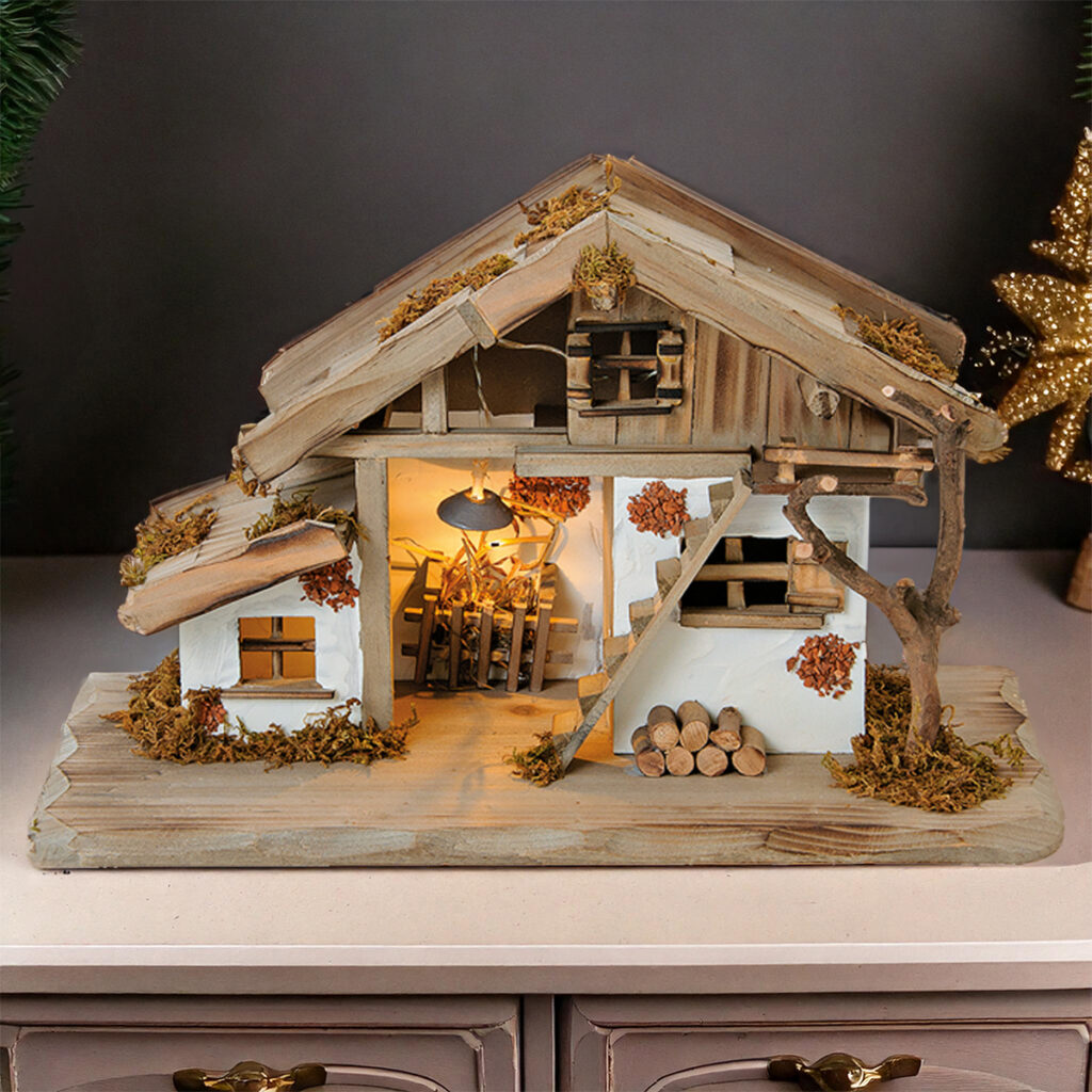 matches21 - Webshop Grosse Echtholz Weihnachtskrippe Holz Krippe Stall 39 cm 126875 4 5